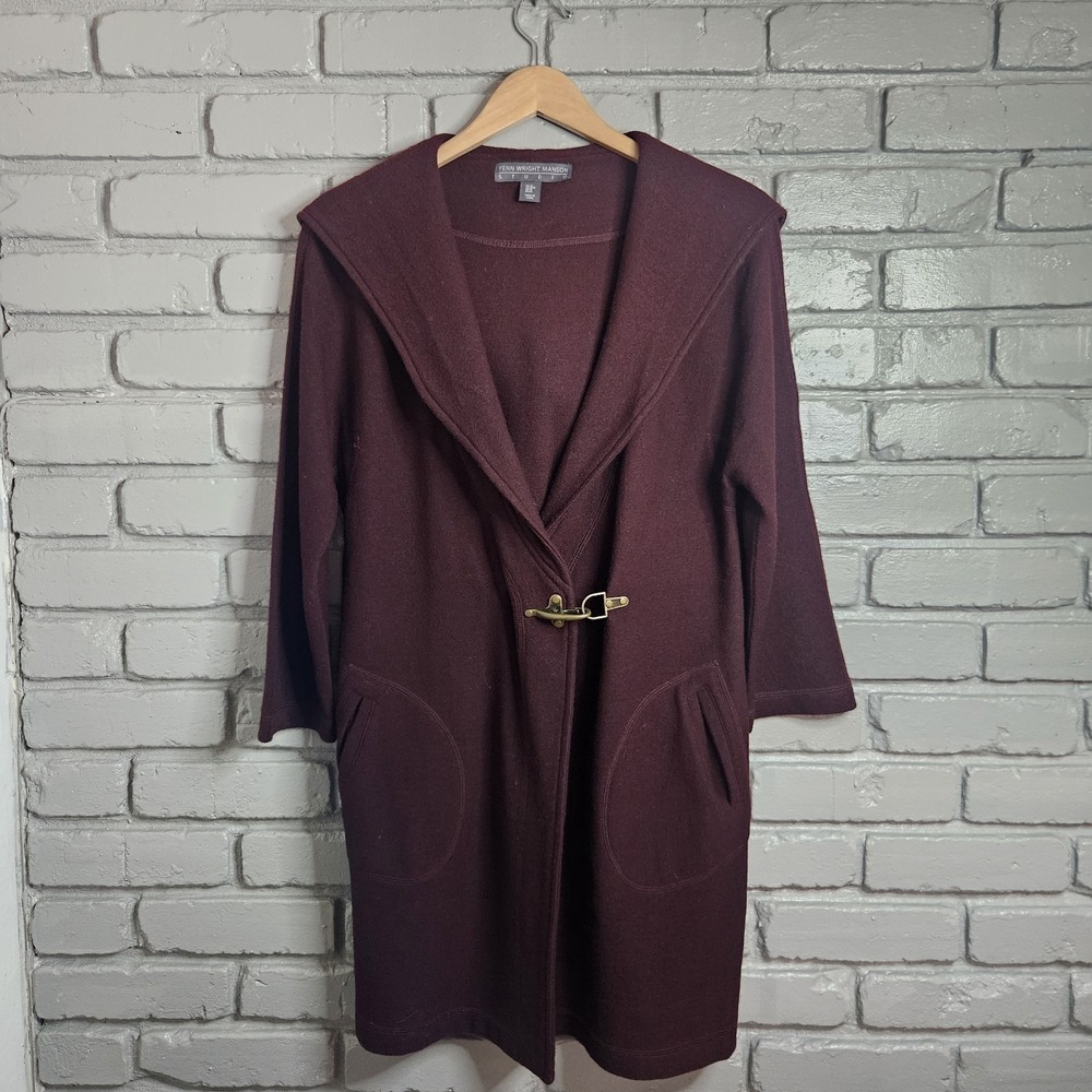 Fenn Wright‎ Manson Womens Wool Long Cardigan Sweater Hood M Burgundy Fairycore